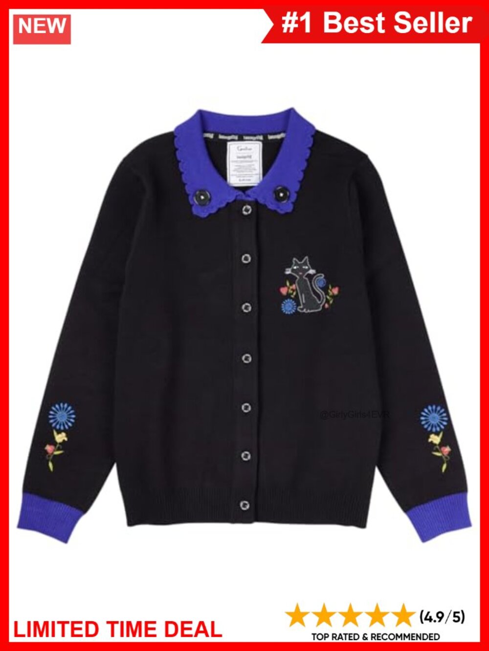 Coraline Cat Dragonfly Jacquard Knit Collared Cardigan Embroidered Button